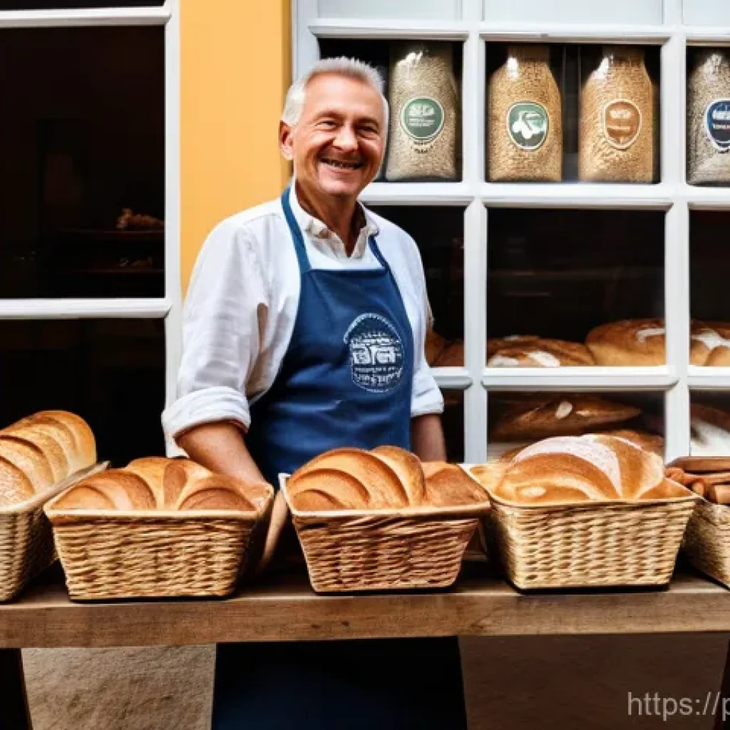 지속가능성 목표 SDGs 와 컨설팅 적용법 - **A small, cozy bakery in a historic Polish town square, like Krakow. The owner, a man in his late 5...
