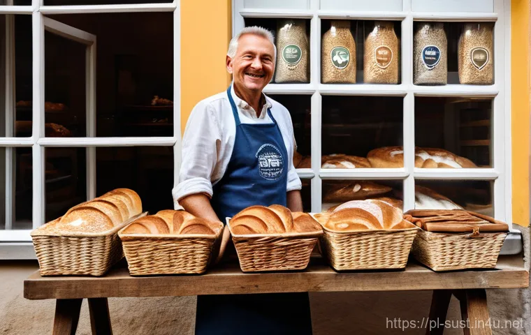 지속가능성 목표 SDGs 와 컨설팅 적용법 - **A small, cozy bakery in a historic Polish town square, like Krakow. The owner, a man in his late 5...