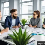 Home 18 지속가능성 컨설팅의 가치를 높이는 방법 - A modern office scene showing a diverse group of Polish employees engaged in a sustainability worksh...