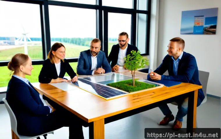 Home 13 지속가능성 컨설팅 협력 사례 - Photorealistic sustainability consulting collaboration in a modern Polish manufacturing office, dive...